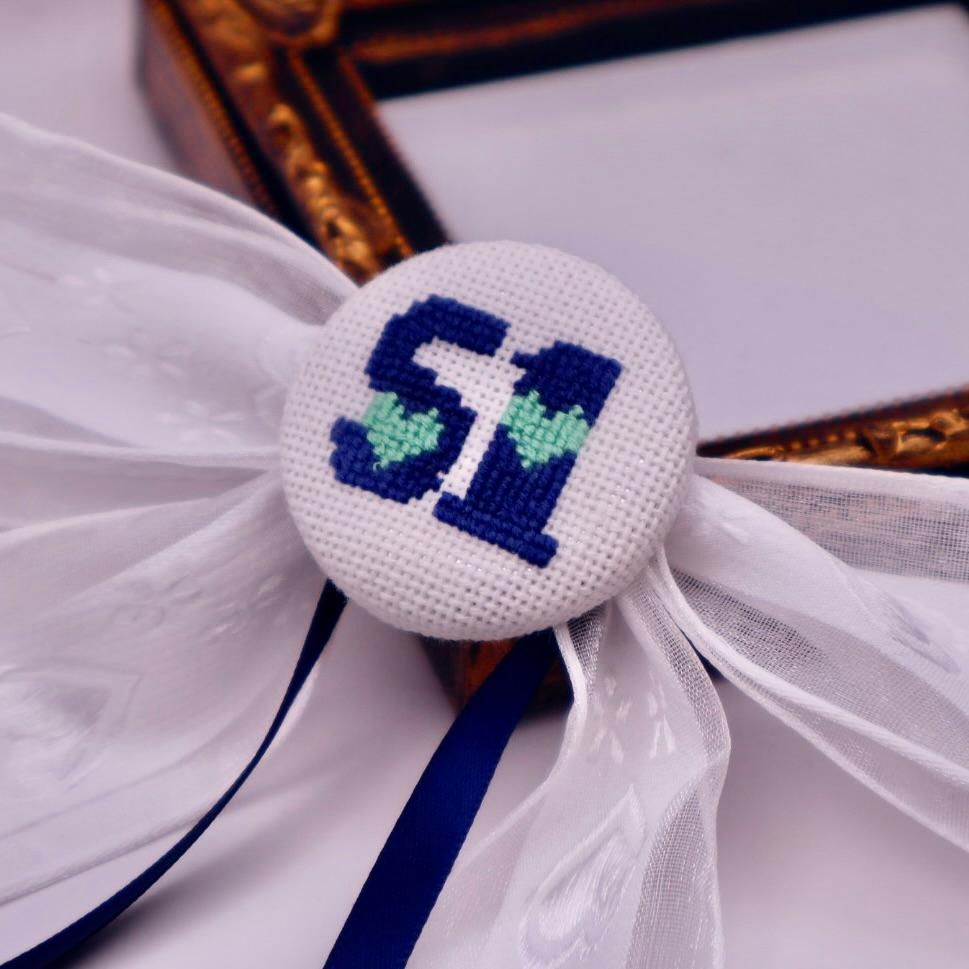 【番号オーダー可能】埼玉西武ライオンズ風カラー　くるみボタンのヘアリボン　クロスステッチ刺繍 | 2枚目